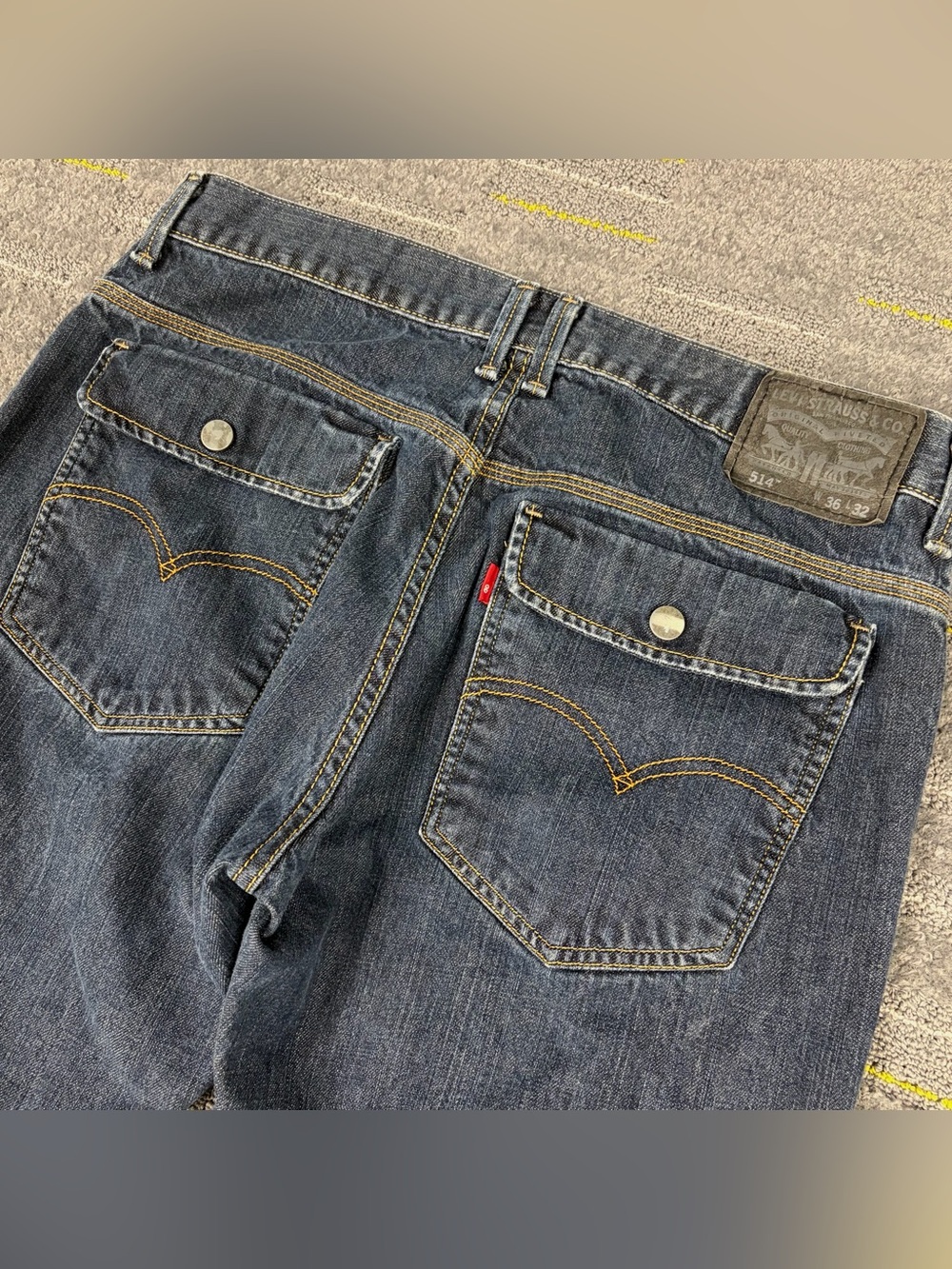 Levi's 514 Straight Leg Flap Pocket Jeans Men's 36x32 Dark Wash Blue Denim Rare